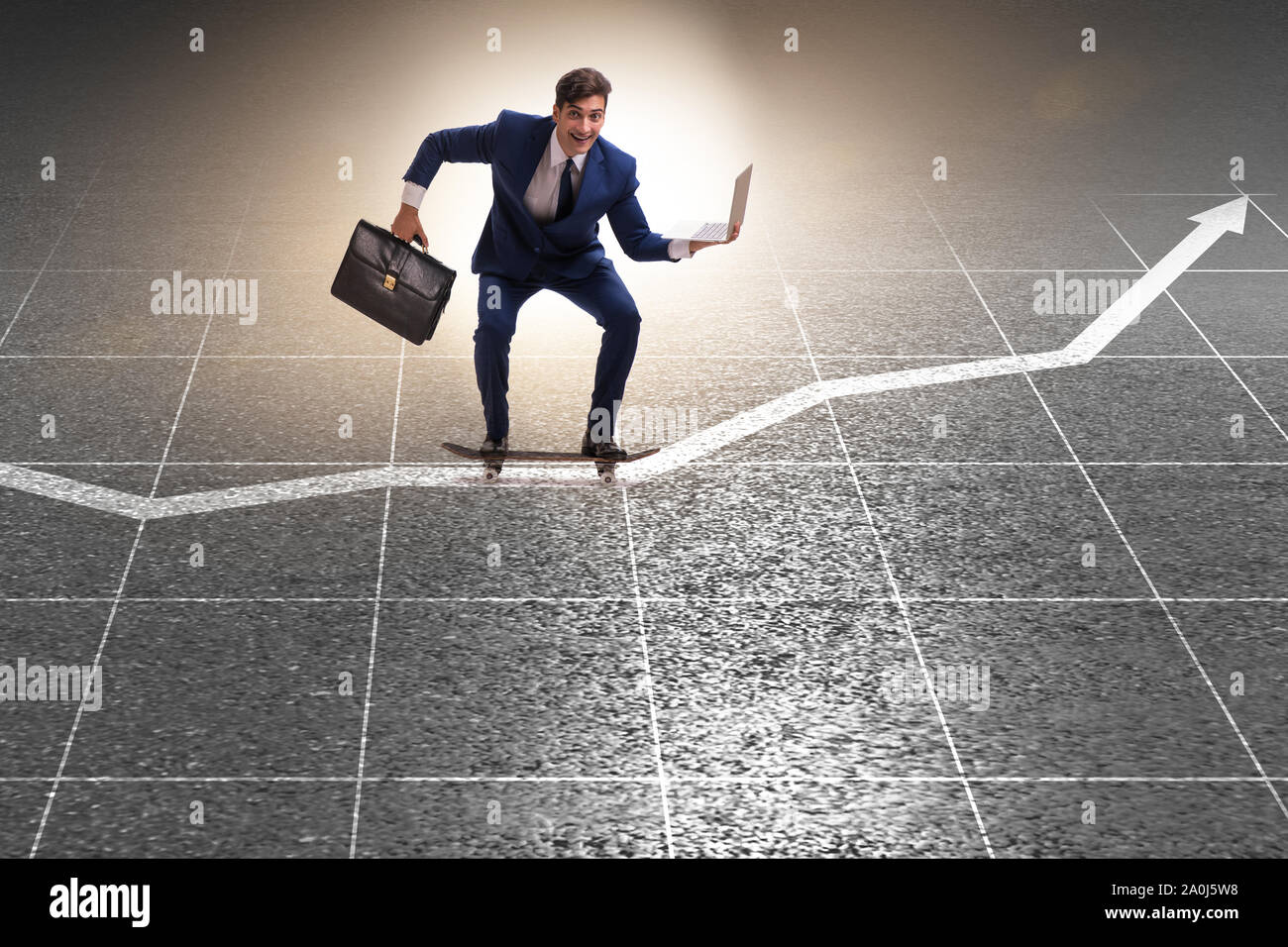 The businessman riding skateboard on financial graph Stock Photo - Alamy