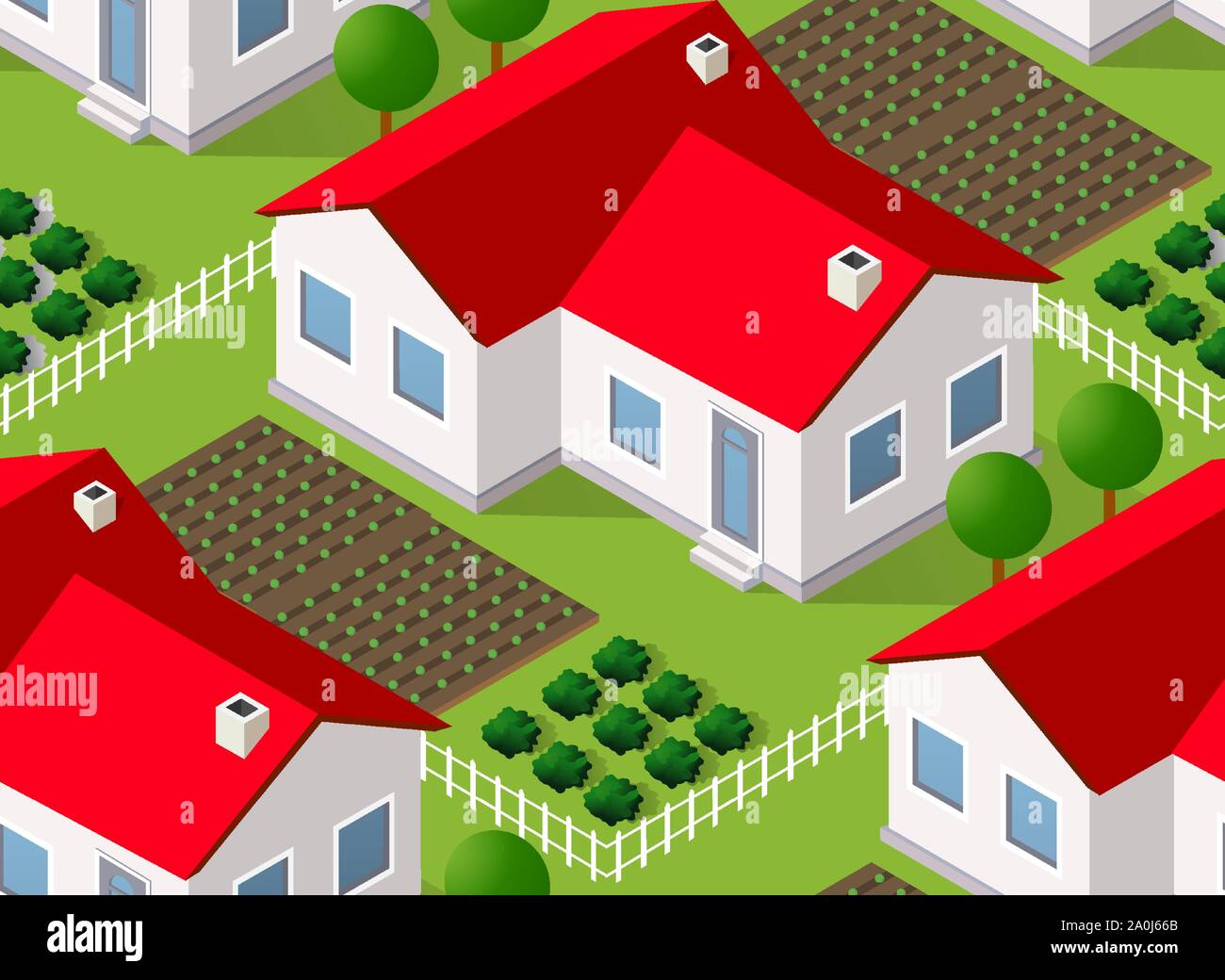 Isometrics village seamless pattern Stock Vector