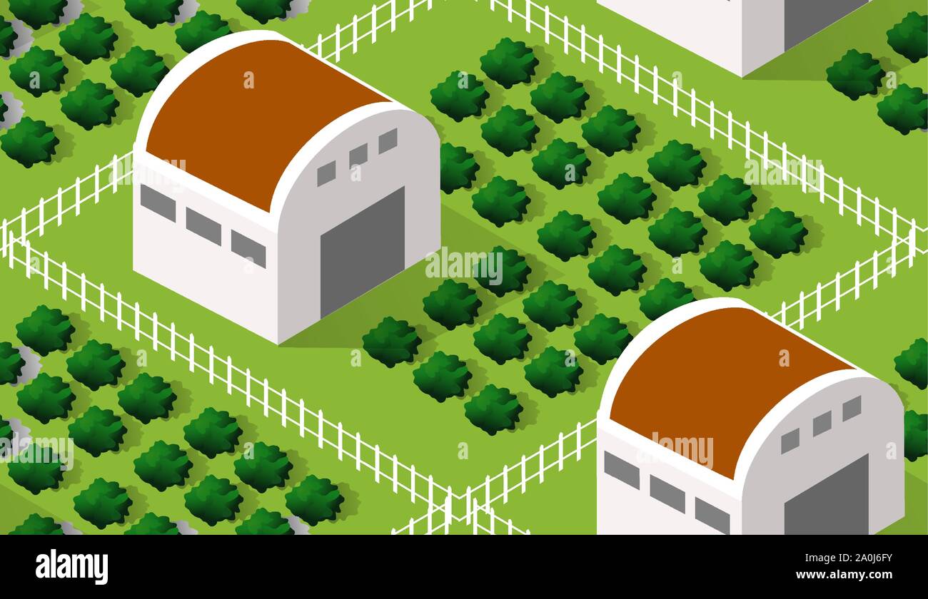 Isometrics village seamless pattern Stock Vector