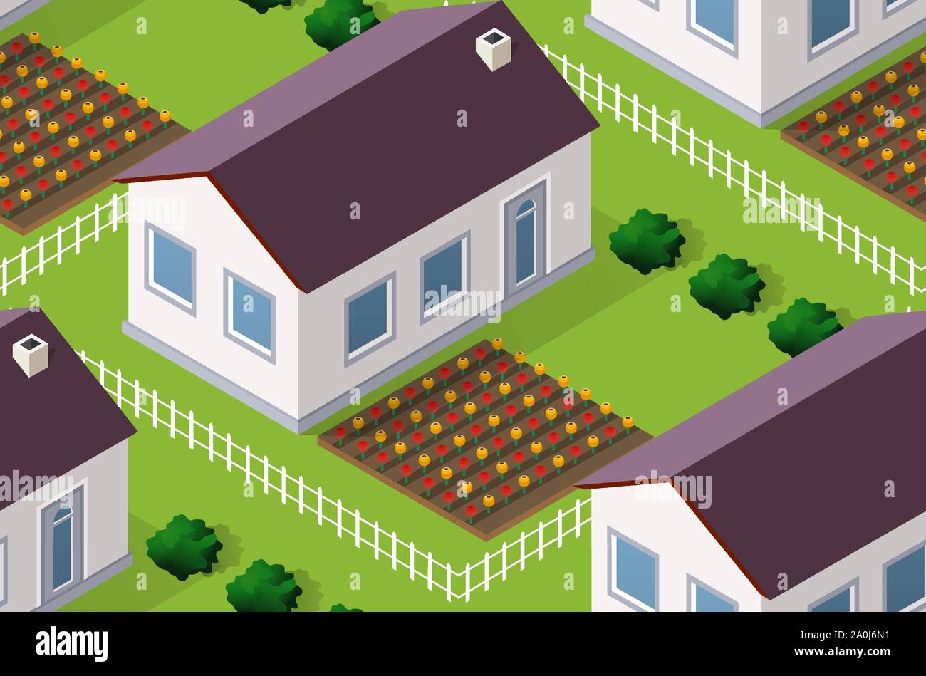 Isometrics village seamless pattern Stock Vector