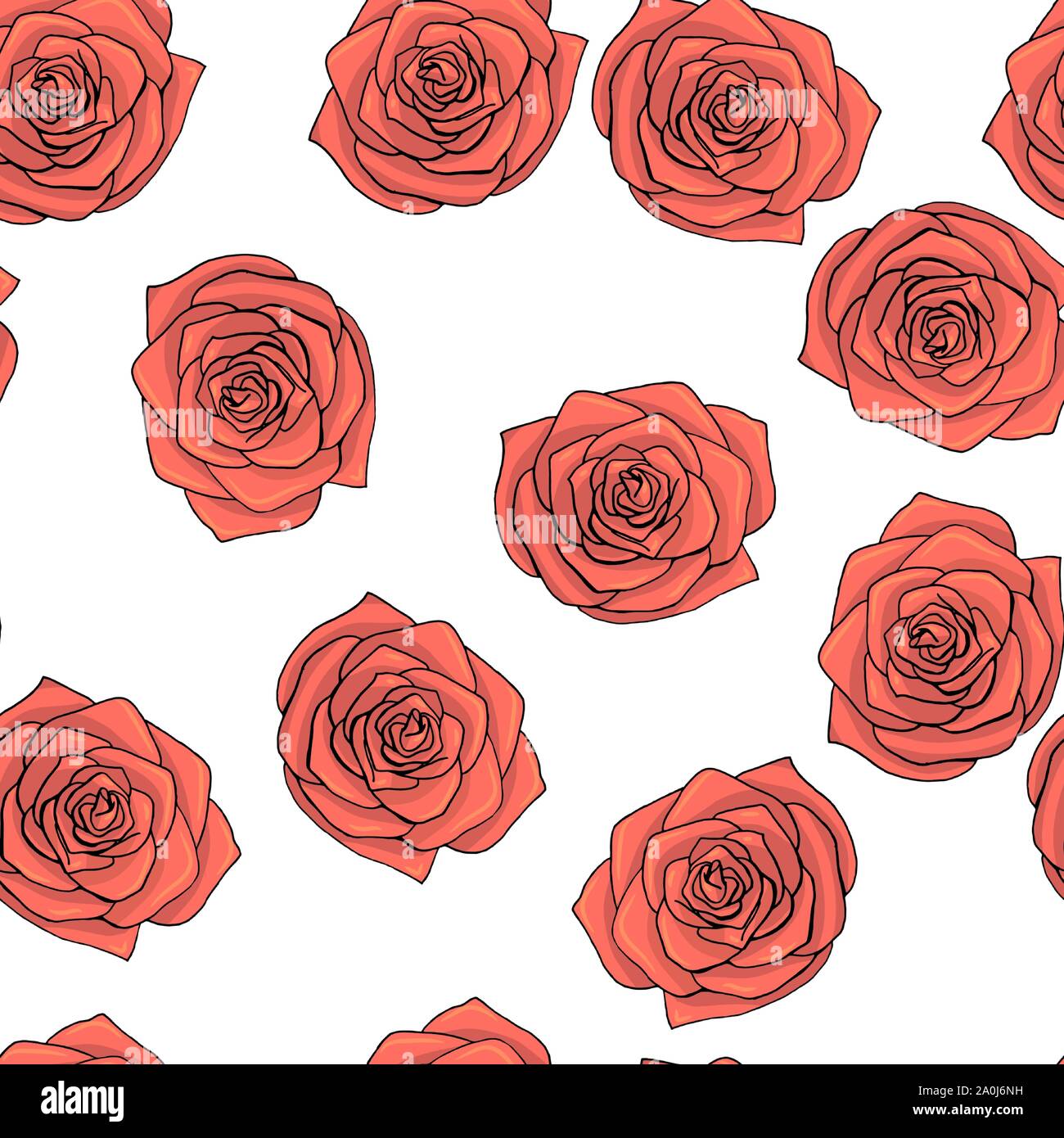 Hand drawn doodle style rose flowers seamless pattern Stock Vector