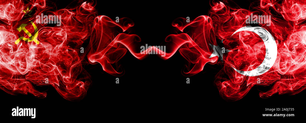 Communist vs Turkey, Turkish abstract smoky mystic flags placed side by