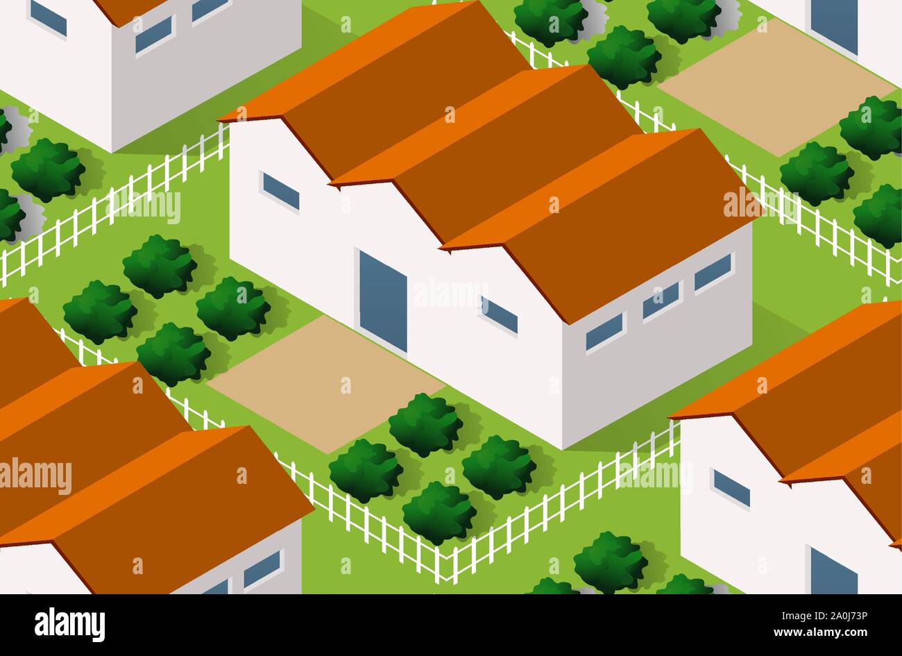 Isometrics village seamless pattern Stock Vector