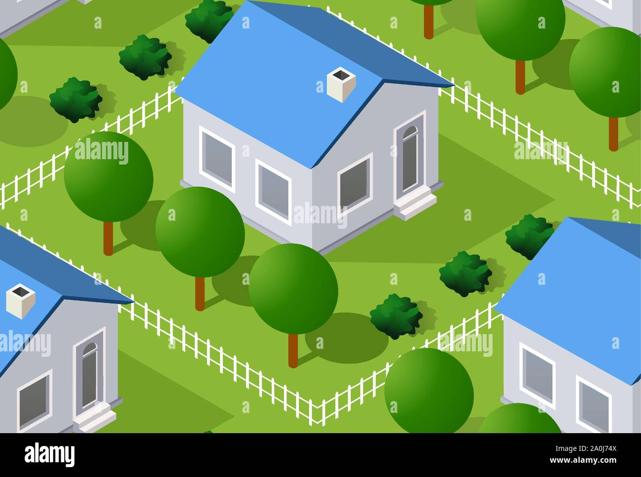 Isometrics village seamless pattern Stock Vector