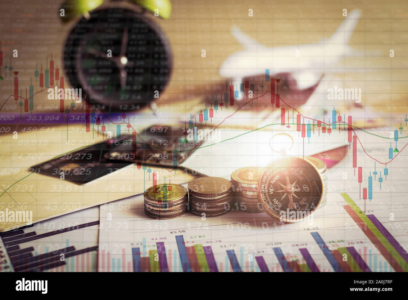 Accumulation of future funds, Money for the future investment, Stock market information graph, Business and finance concept. Stock Photo