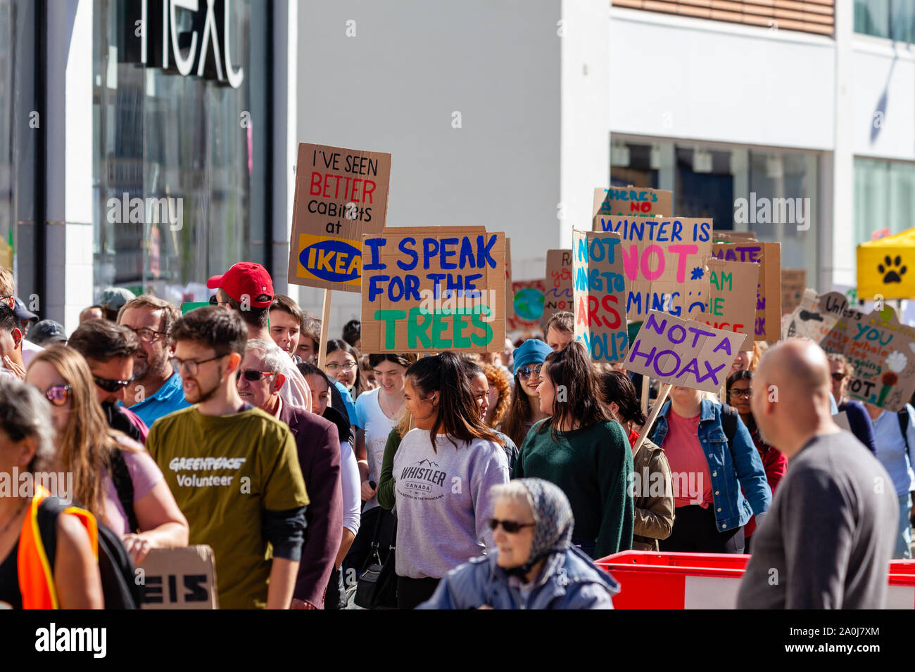 Eastbourne, UK. 20th September, 2019. Global Climate protest took place in Eastbourne organised by Youth Strike 4 Climate. Stock Photo