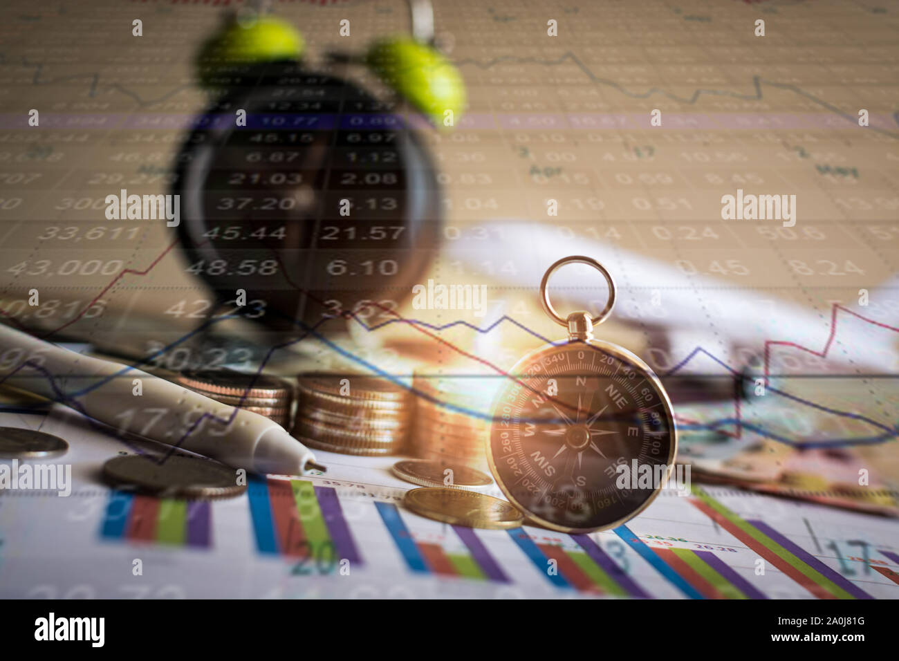 Accumulation of future funds, Money for the future investment, Stock market information graph, Business and finance concept. Stock Photo