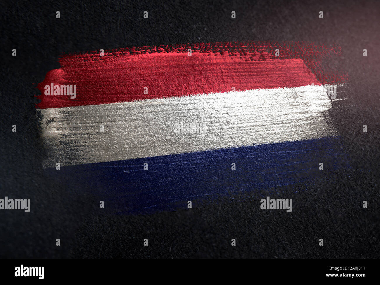 Netherlands Flag Made of Metallic Brush Paint on Grunge Dark Wall Stock ...