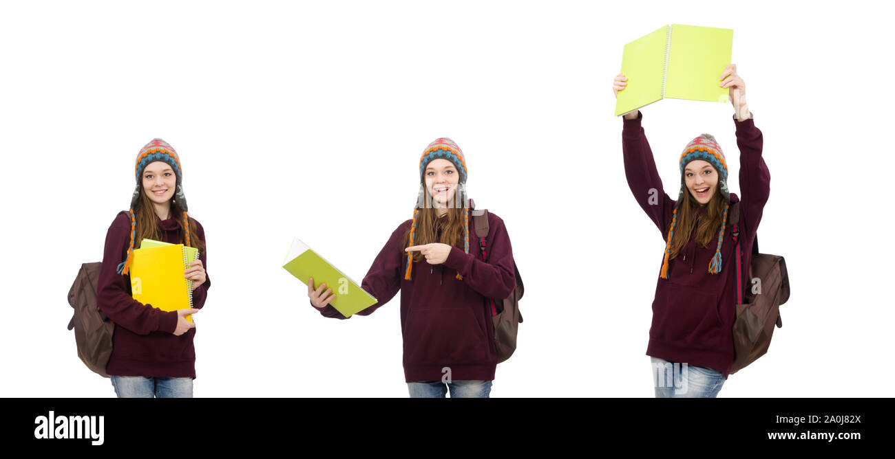 The smiling student with backpack isolated on white Stock Photo - Alamy
