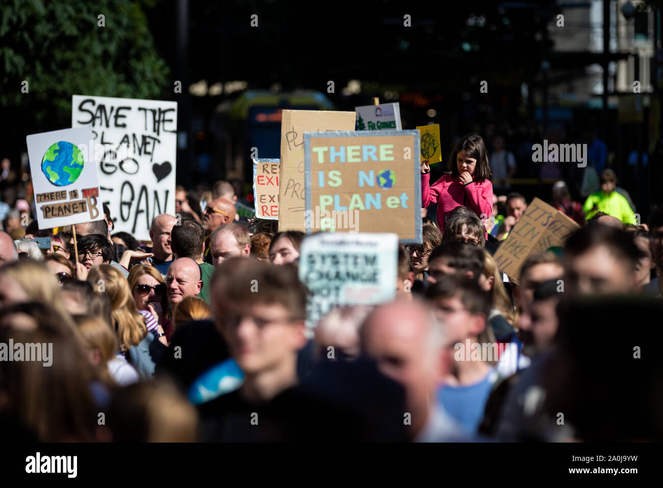 Manchester, UK. 20 September, 2019. Thousands of people took the streets of the city this afternoon to raise awareness for climate change. The demonstration has been organised to coincide with the UN Climate Action Summit which is held in New York next week. Similar demonstrations were also held all around the country. Andy Barton/Alamy Live News Stock Photo