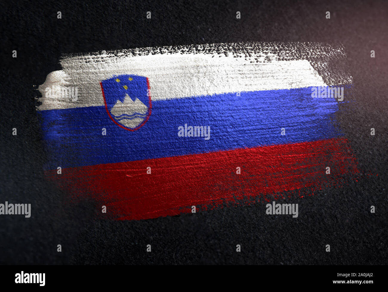 Slovenia Flag Made of Metallic Brush Paint on Grunge Dark Wall Stock ...