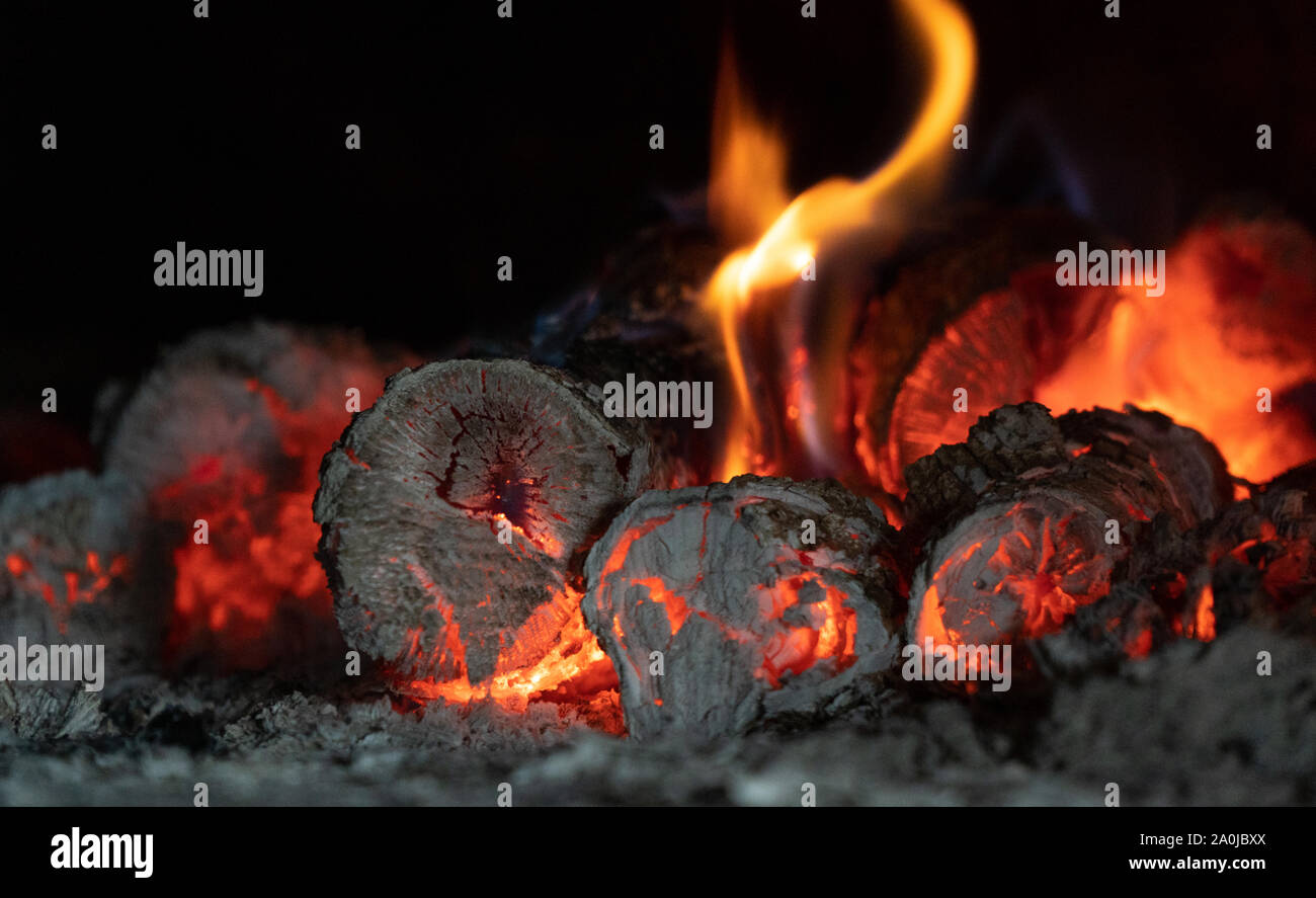 Burning fireplace. Wood fire Stock Photo