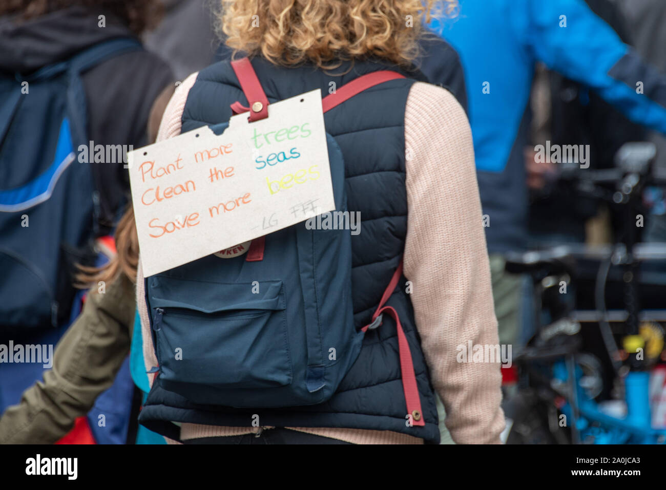 Magdeburg, Germany - September 20, 2019: Participants of the 'Fridays for Future' rallies in Magdeburg, you belong to a protest march in which about 4 Stock Photo