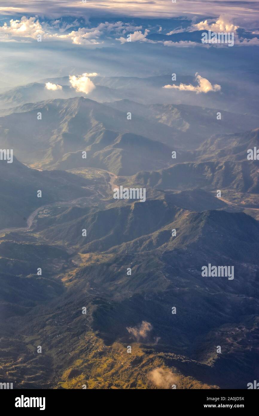 Hills and mountains in Nepal as seen from an airplane Stock Photo