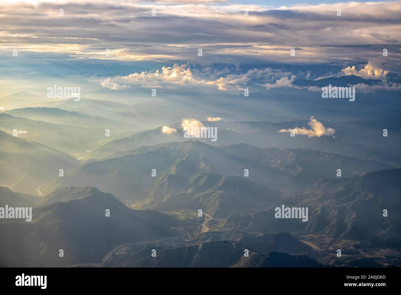 Hills and mountains in Nepal as seen from an airplane Stock Photo