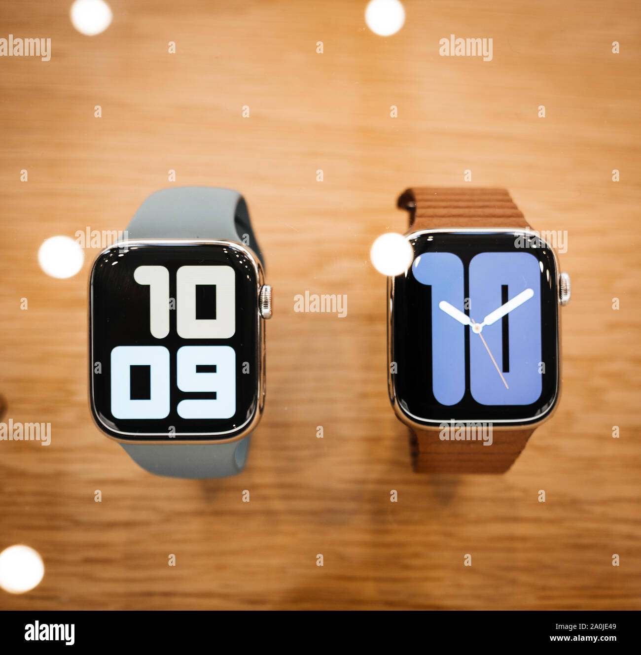 Paris, France - Sep 20, 2019: Numerals faces on new wearable Apple Watch  Series 5 presentation sale in Apple Store with watchOS 6 and new OLED  display, which can stay always on Stock Photo - Alamy