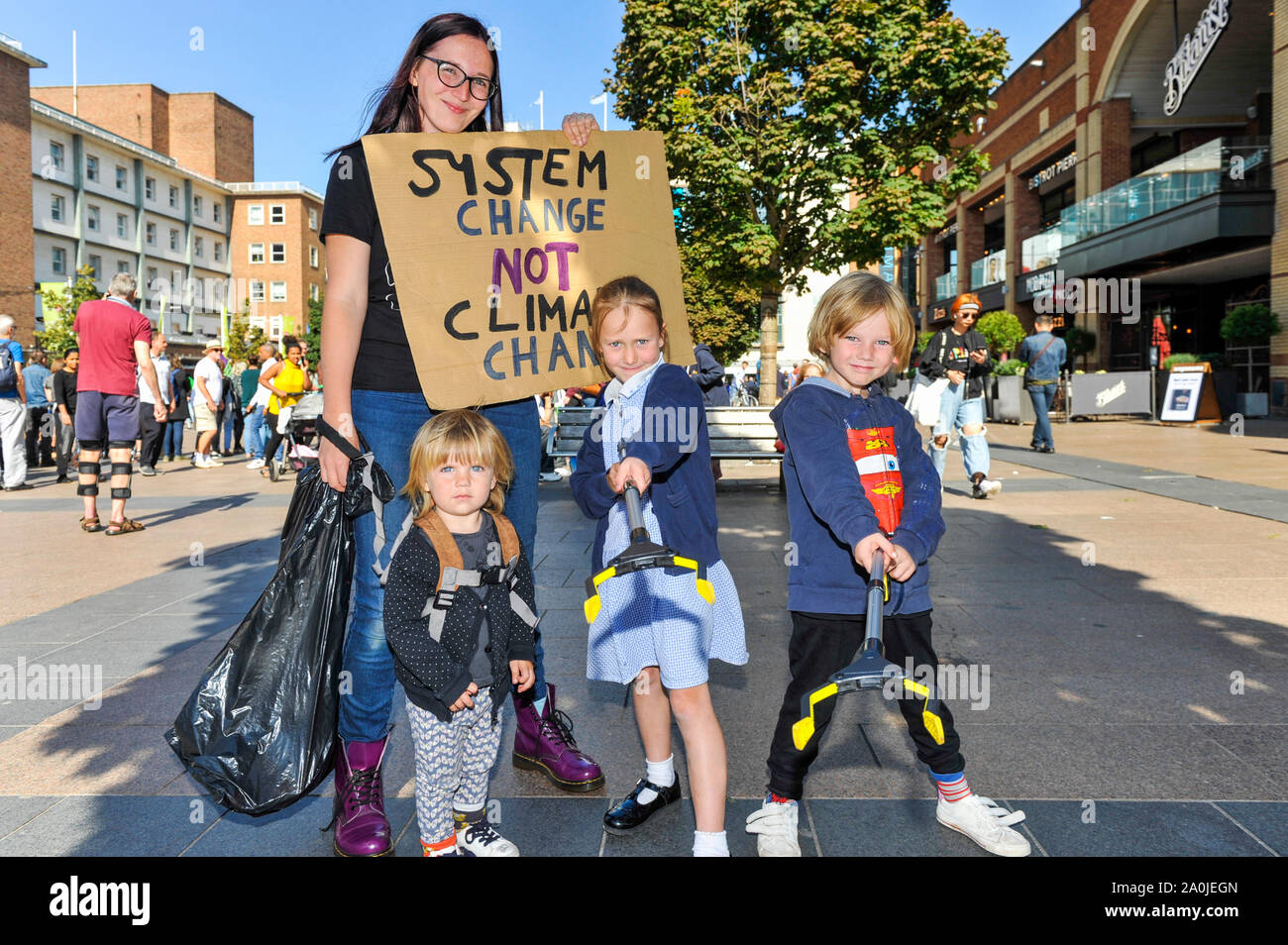 Coventry, West Midlands, UK. 20th Sept, 2019. Climate strikers gathered in their droves in Coventry this afternoon to protest against climate change. The climate strike, organised by various trade unions, was part of a worldwide protest involving up to 400,000 people. Credit: Andy Gibson/Alamy Live News. Stock Photo