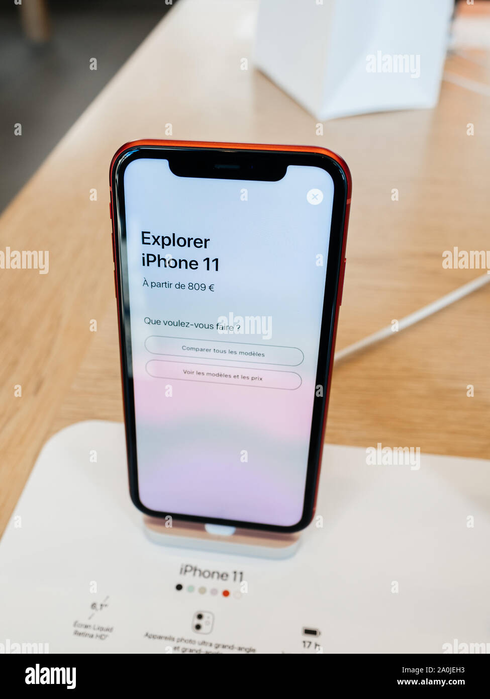 Paris, France - Sep 20, 2019: The new iPhone 11, 11 Pro and Pro Max are  displayed as the smartphone by Apple Computers goes on sale with starting  price of 809 euros in Europe Stock Photo - Alamy