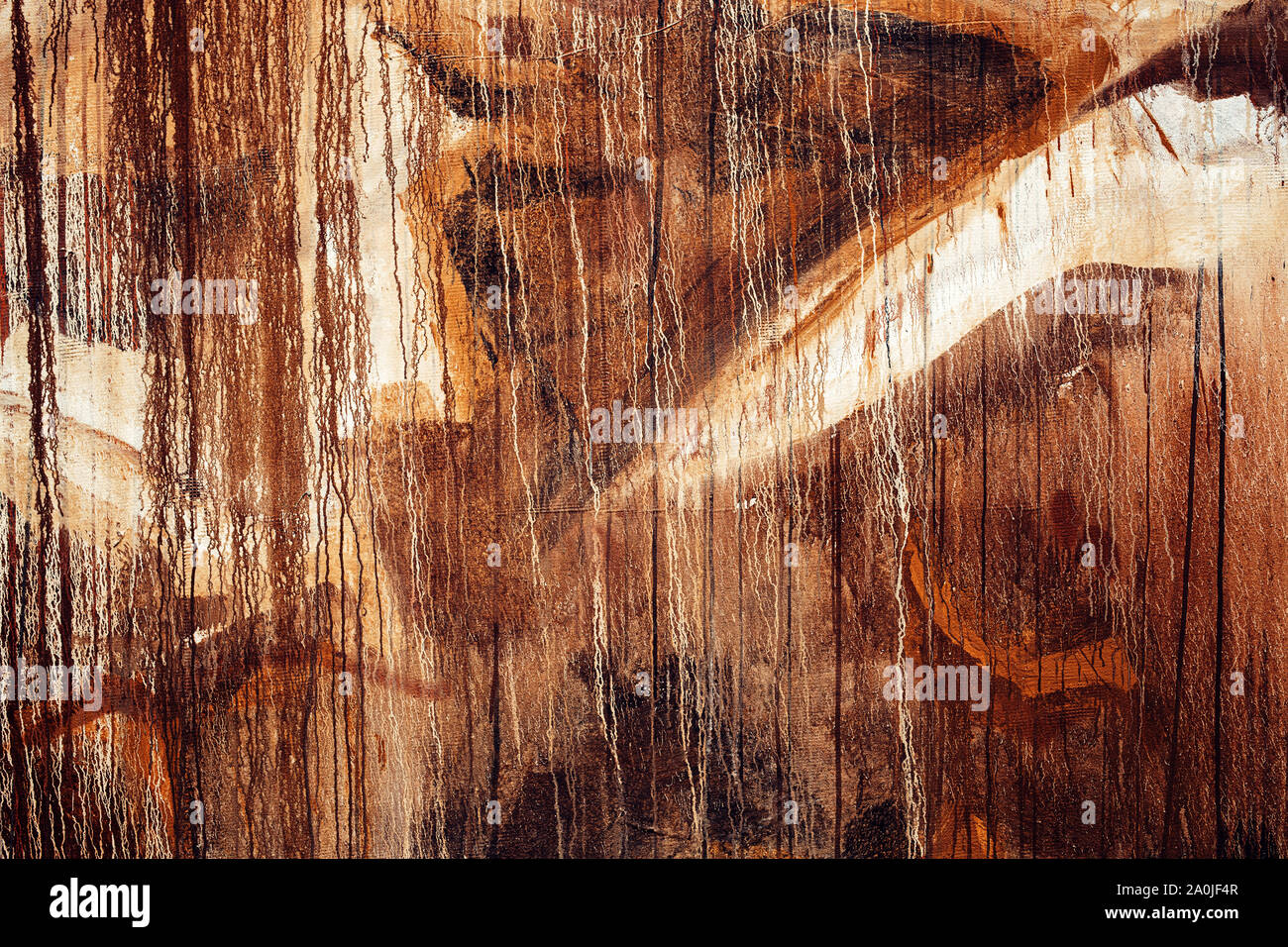 Grunge paint spill pattern background, messy brown surface texture Stock Photo