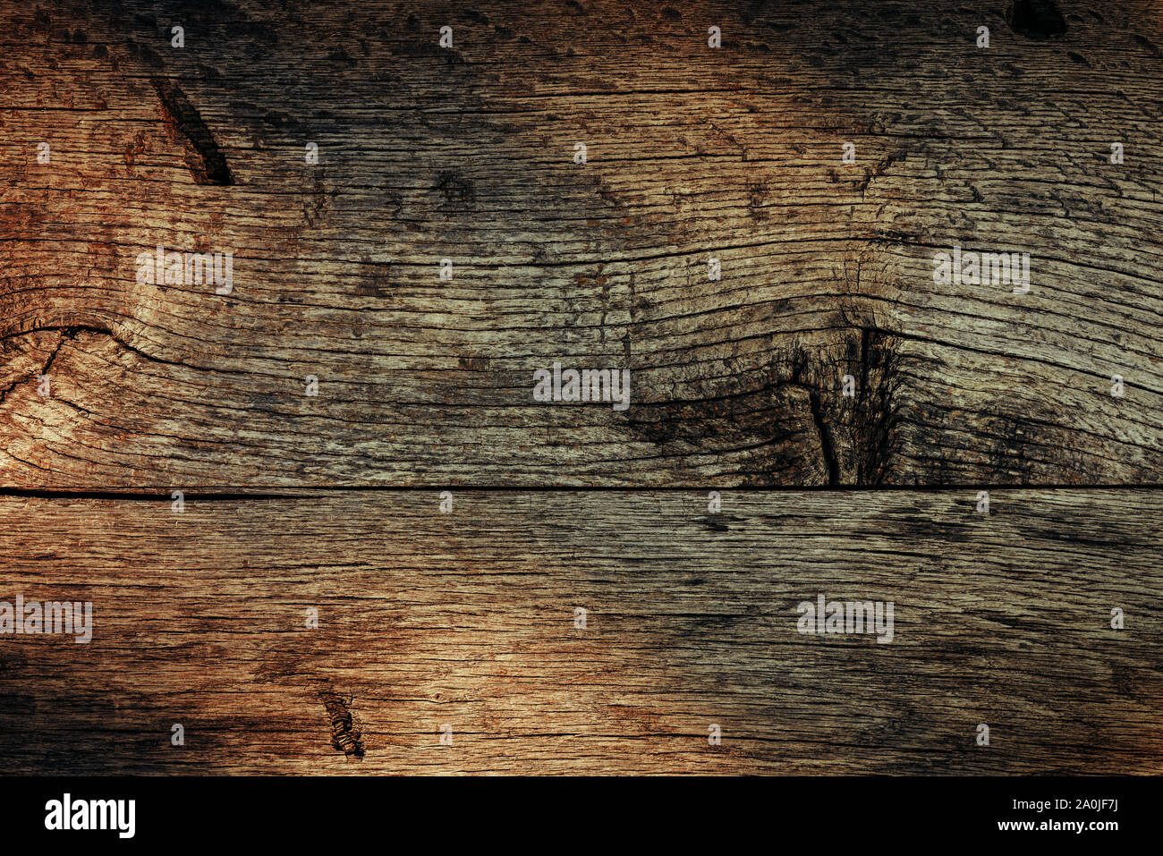 Grunge worn wooden surface texture with shadow pattern from above Stock Photo