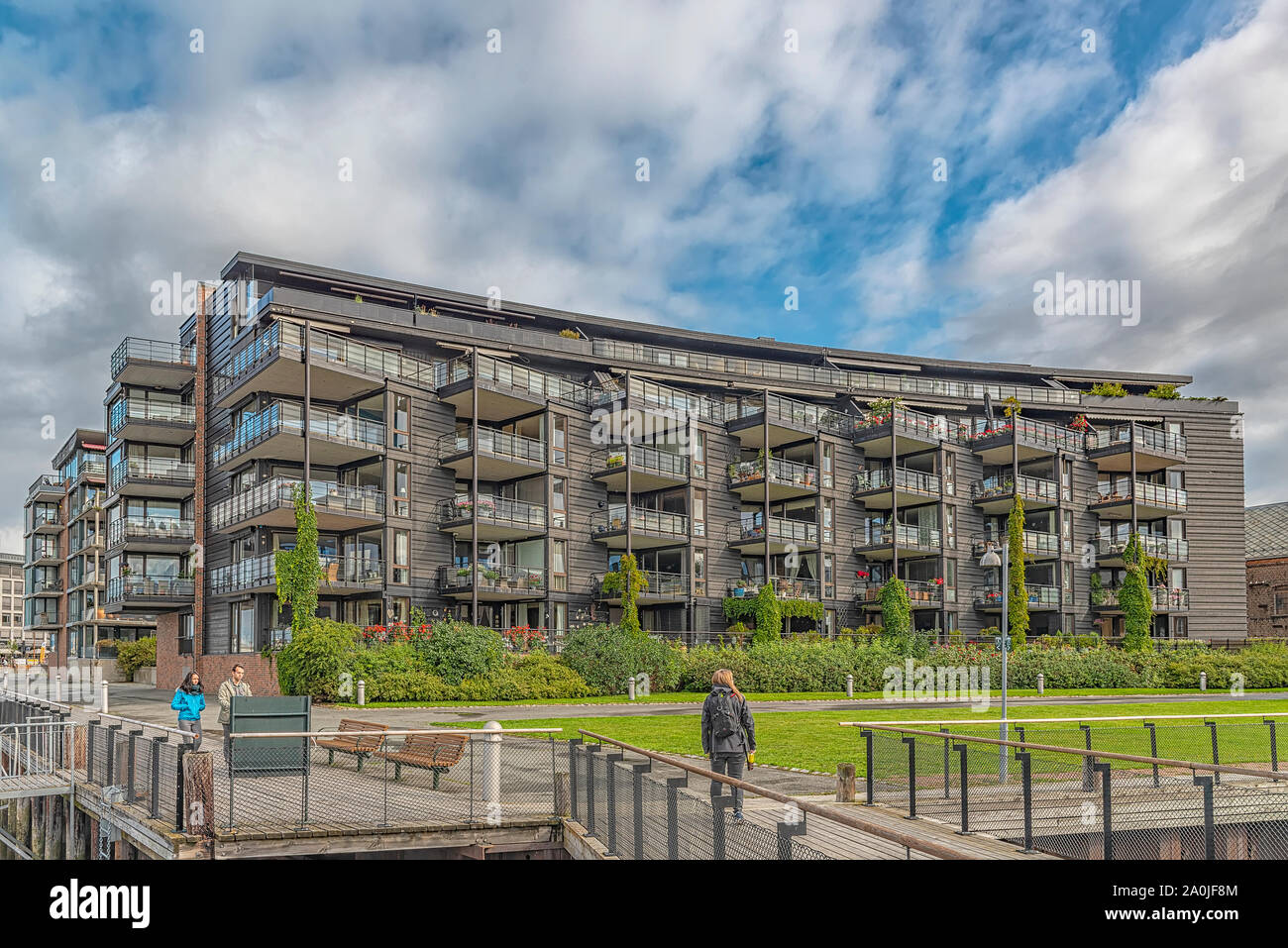 TRONDHEIM, NORWAY SEPTEMBER 07, 2019 Luxury riverside apartments