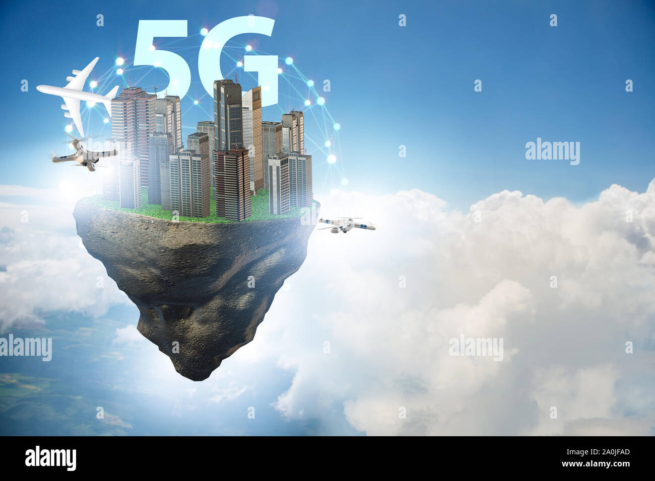 The concept of 5g technology with floating island Stock Photo - Alamy