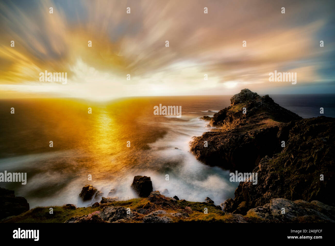 Sunset over Gurnard's Heaqd. Cornwall, England Stock Photo