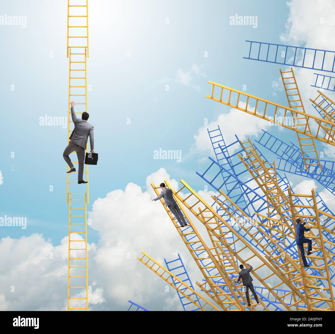 The businessman climbing career ladder in business concept Stock Photo ...