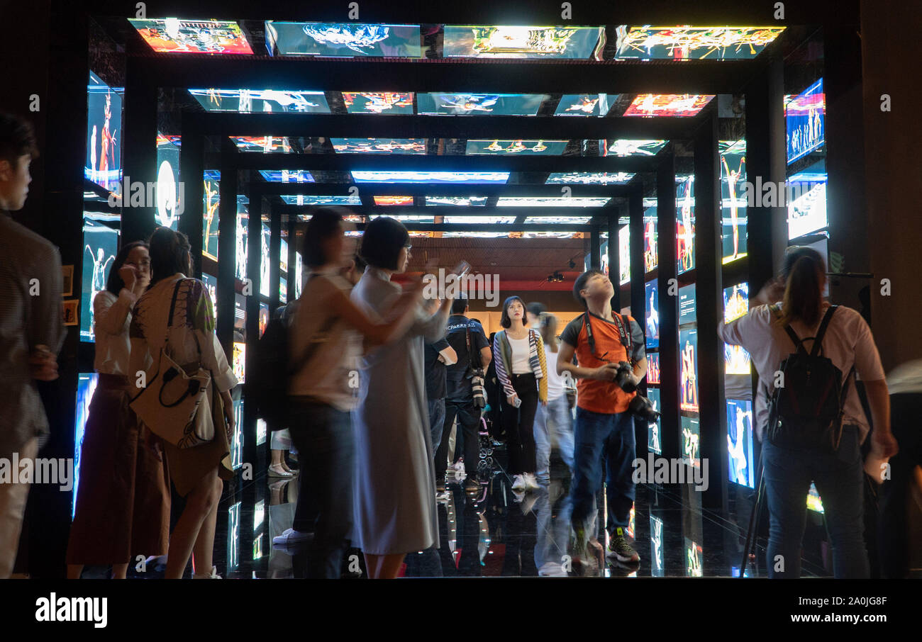 Beijing, China. 20th Sep, 2019. People visit the exhibition 'Growing with Motherland-Dance Art in the People's Republic of China 1949-2019' at National Centre for the Performing Arts in Beijing, capital of China, Sept. 20, 2019. The dance art exhibition opened here on Friday and will last till Oct. 7. Credit: Cai Yang/Xinhua/Alamy Live News Stock Photo