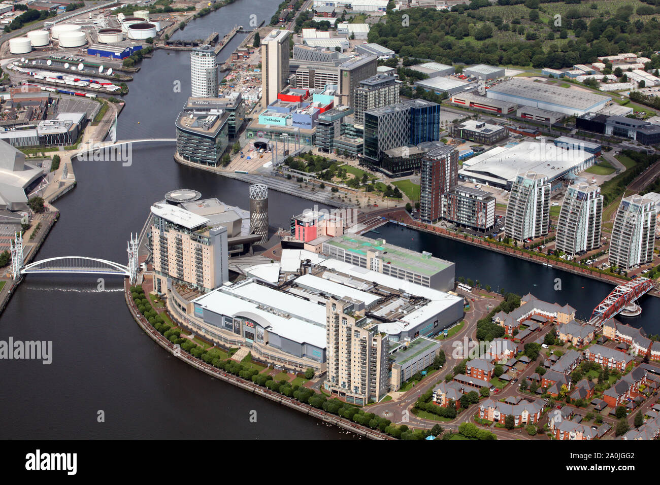 aerial view of MediaCity at Salford Qays Stock Photo