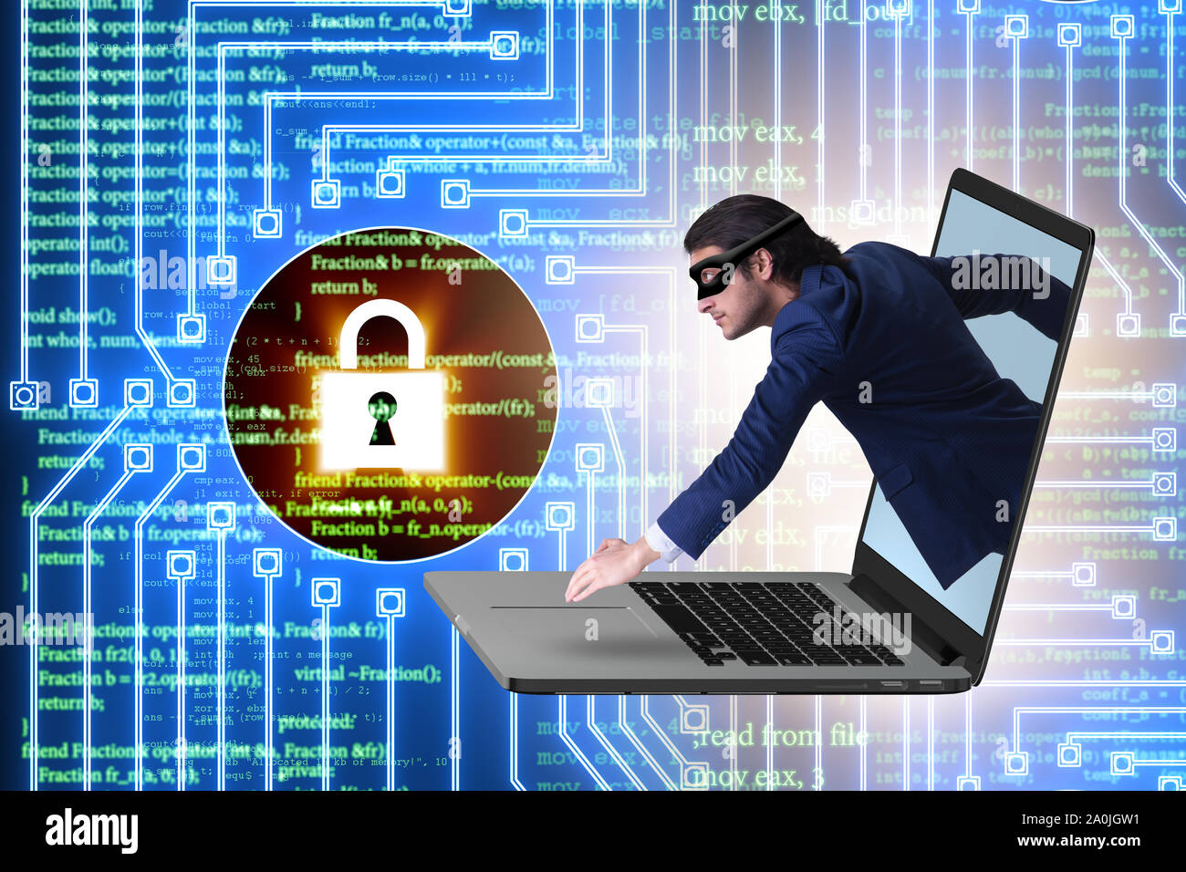 The hacker man trying to steal personal data Stock Photo
