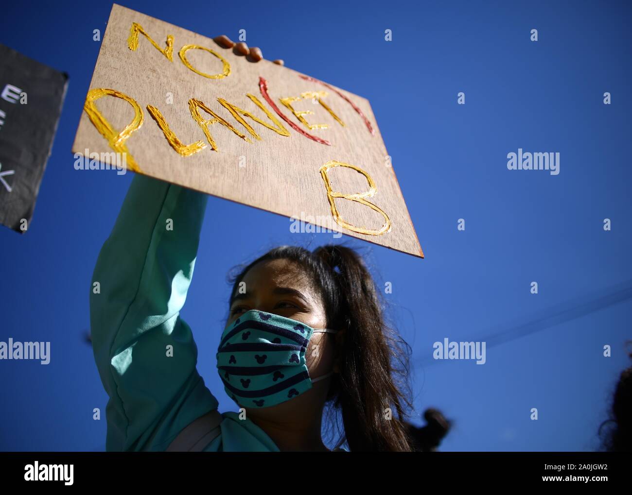 Kathmandu, Nepal. 20th Sep, 2019. A student holds a placard while taking part in a rally to call for actions against climate change in Kathmandu, Nepal, Sept. 20, 2019. Credit: Xinhua/Alamy Live News Stock Photo