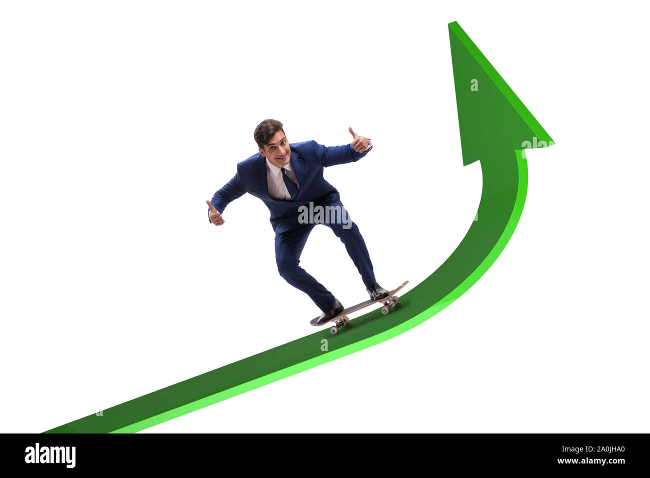 The businessman riding skateboard on financial graph Stock Photo - Alamy