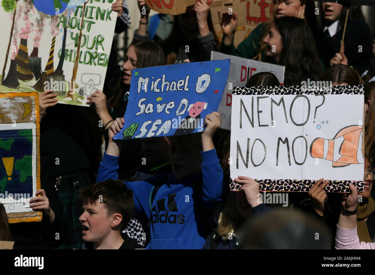 Pupils attend a protest organised by Stop Climate Chaos Coalition in Dublin, Ireland. Stock Photo