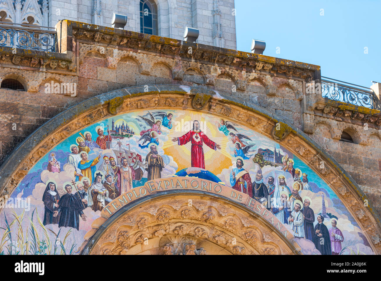 Painting on the Temple of the Sacred Heart of Jesus on Tibidabo mountain, Barcelona, Catalonia, Spain Stock Photo
