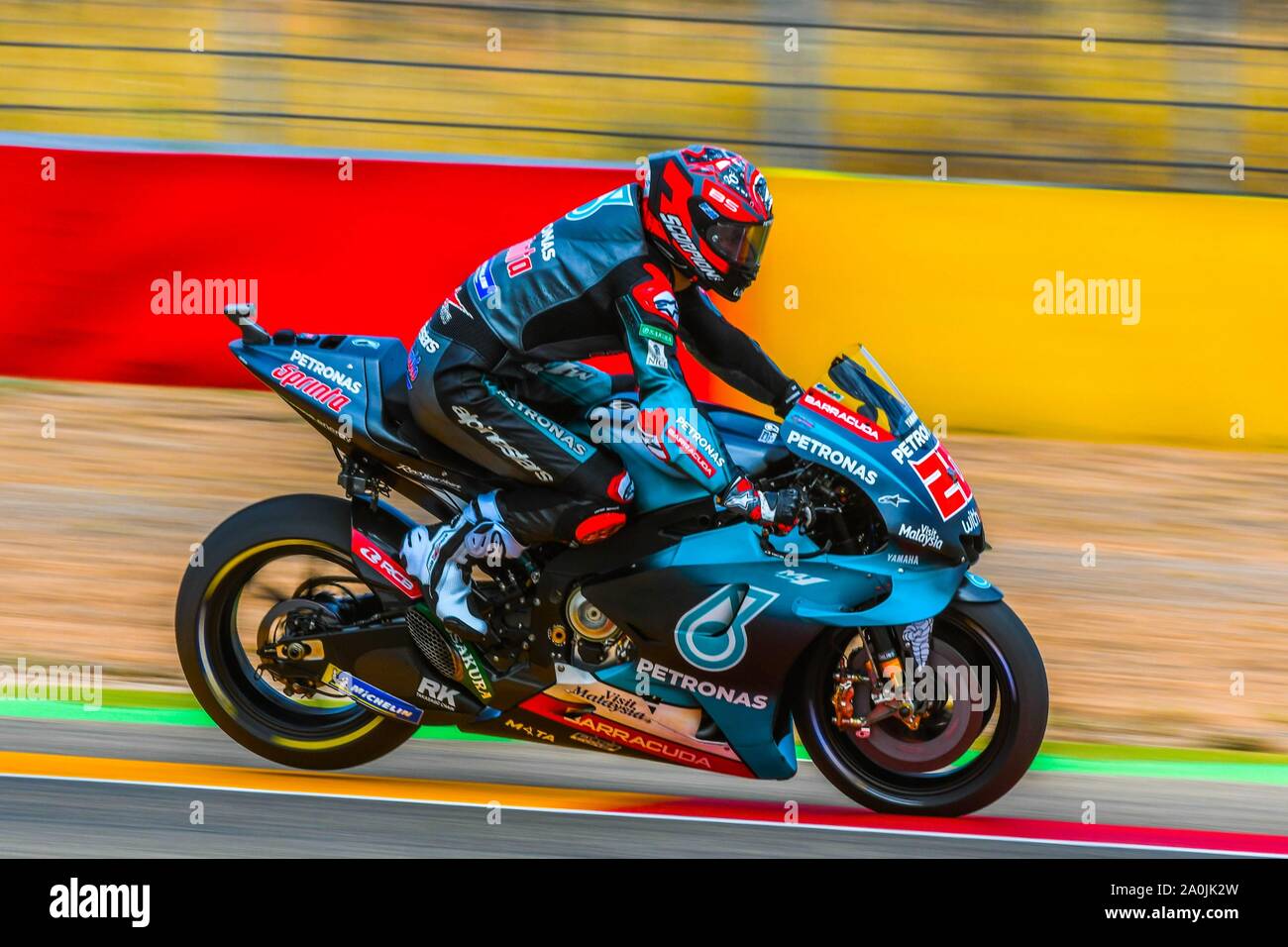 Aragon, Spain. 20th Sep, 2019. FABIO QUARTARARO (20) of France and Petronas  Yamaha SRT during the MOTO GP Free Practice 1 of theAragon Grand Prix at  Motorland Aragon racetrack in Alcañiz, Spain