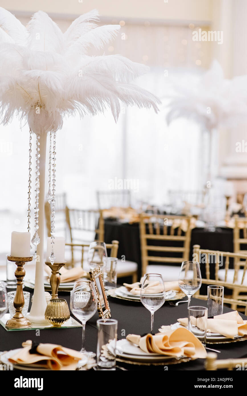 Stylish Chairs And Elegant Gold Plated Details Black Tablecloths