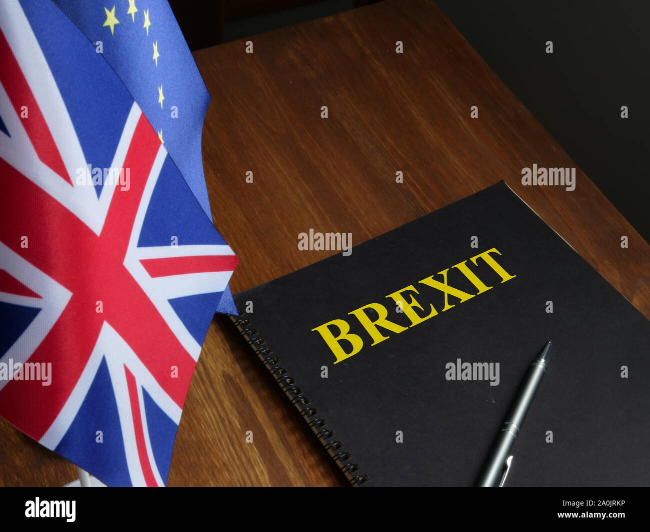 Brexit agreement and Europe Union flag with UK flag. Stock Photo