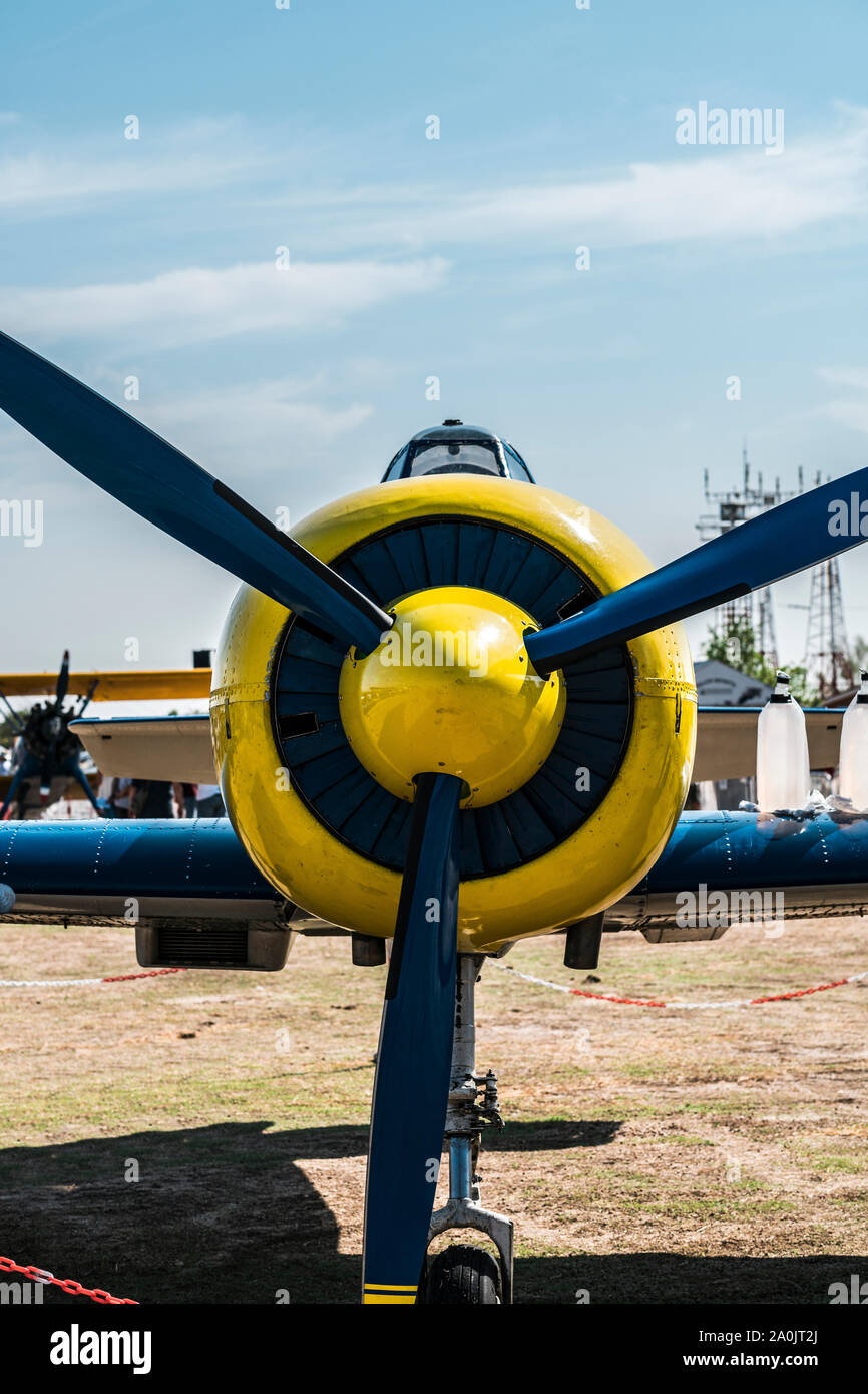 Historic aerobatic aircraft propeller front Stock Photo Alamy