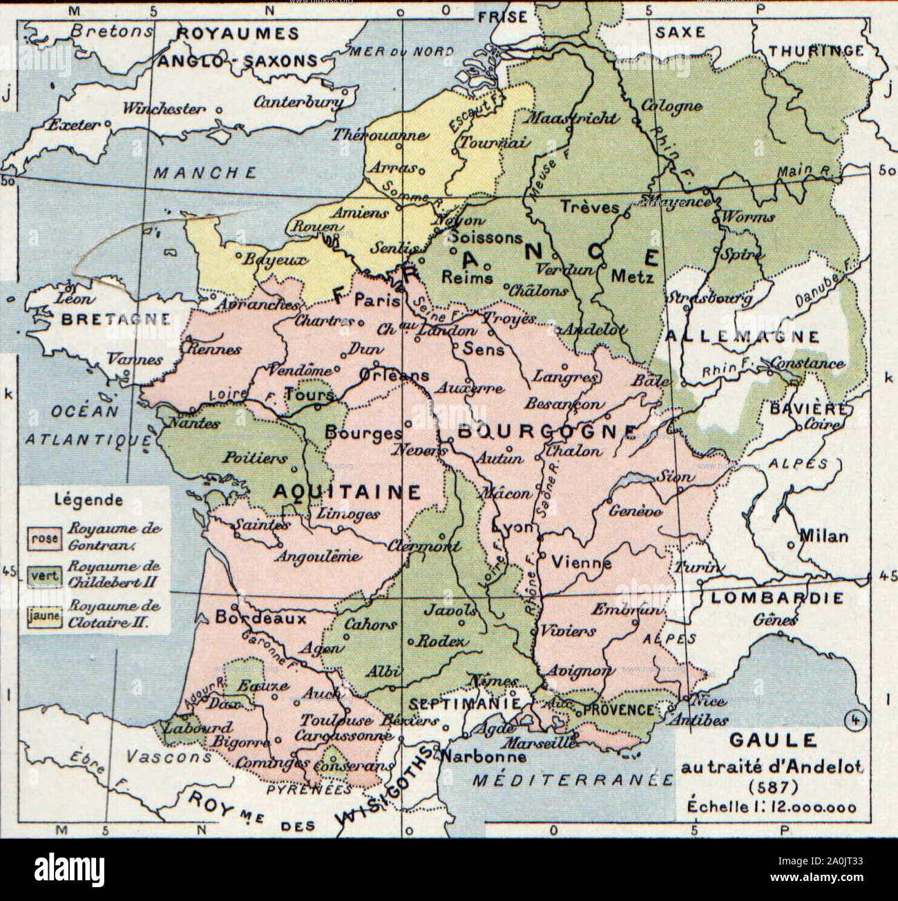 Gaul As A Result Of The Treaty Of Andelot 587 The Treaty Followed The Division Of Charibert I S Kingdom Between The Three Surviving Brothers It Gave Guntram S Portion With Poitou And Touraine