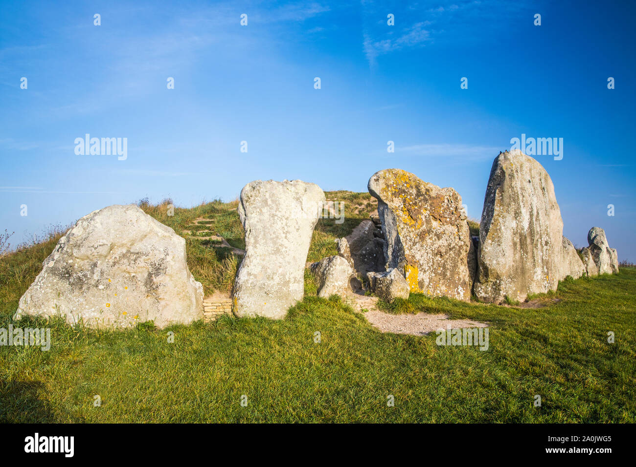 The West Kennet Long Barrow in Wiltshire. Stock Photo