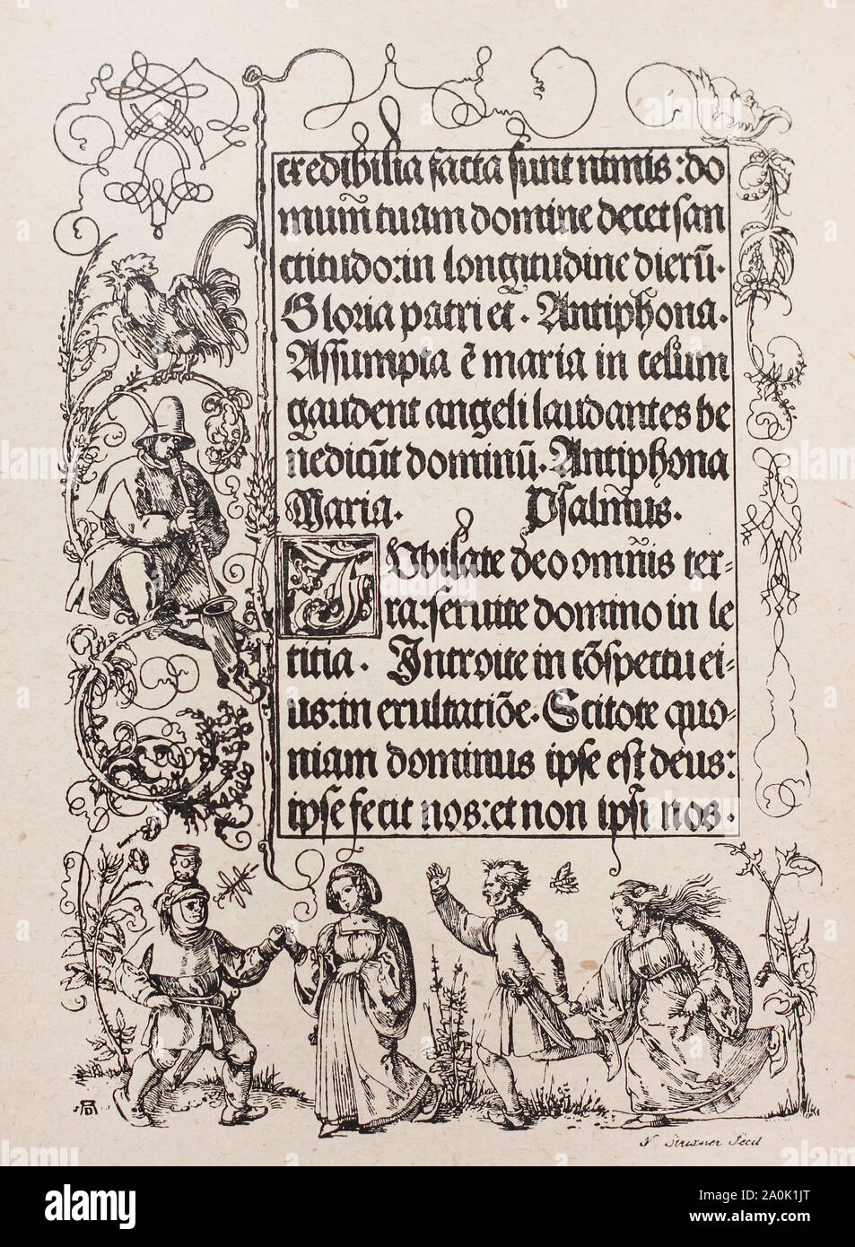 Framing the prayer book of Emperor Maximilian. Medieval engraving of ...