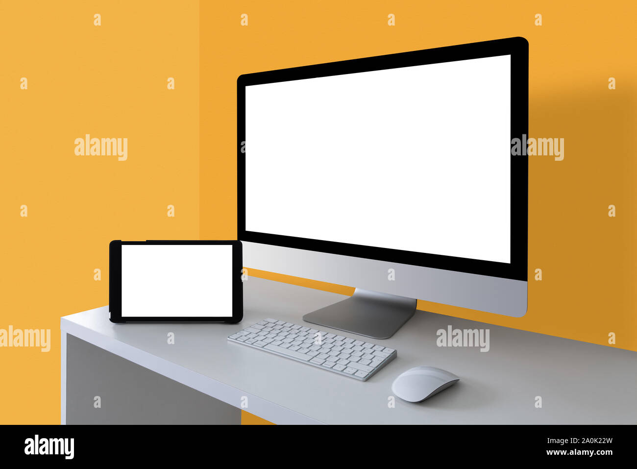 Mockup of workplace with computer Stock Photo