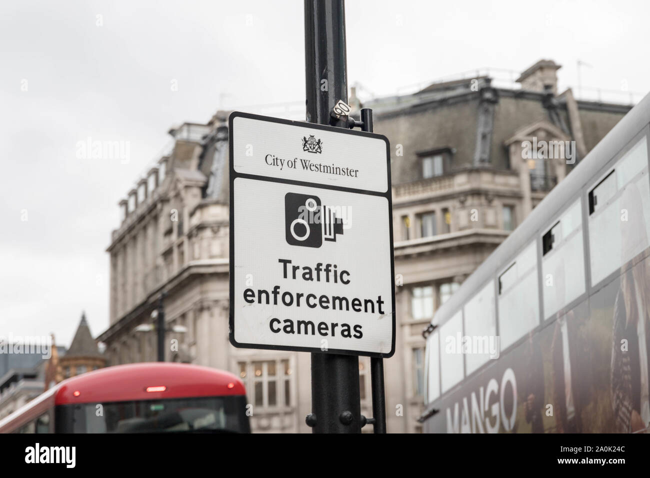 Traffic enforcement cameras pannel warning sign in london roads traffic