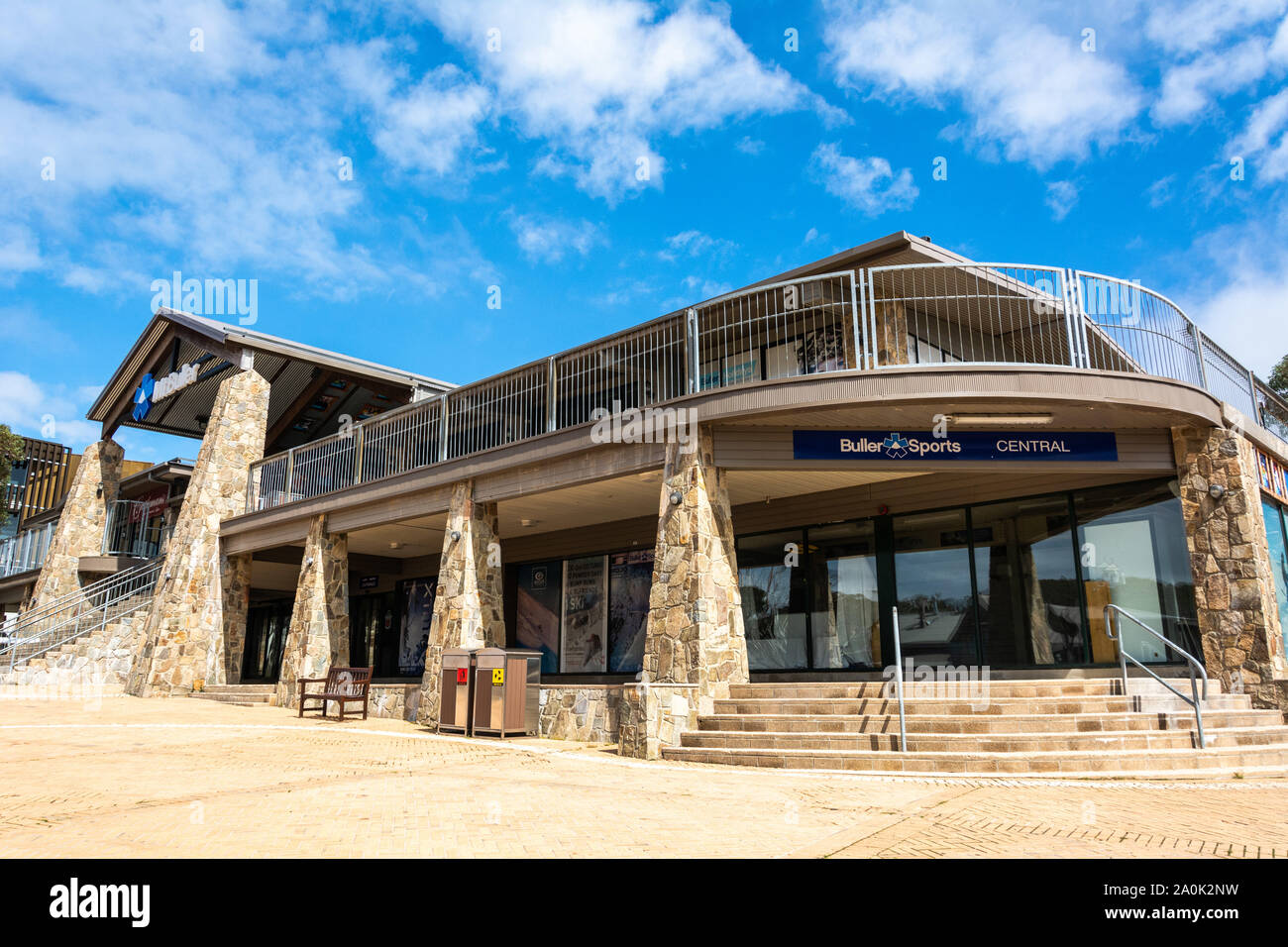 Mt Buller, Victoria, Australia – March 23, 2017. Modern building in Village Square in Mt Buller, VIC, hosting commercial properties Stock Photo