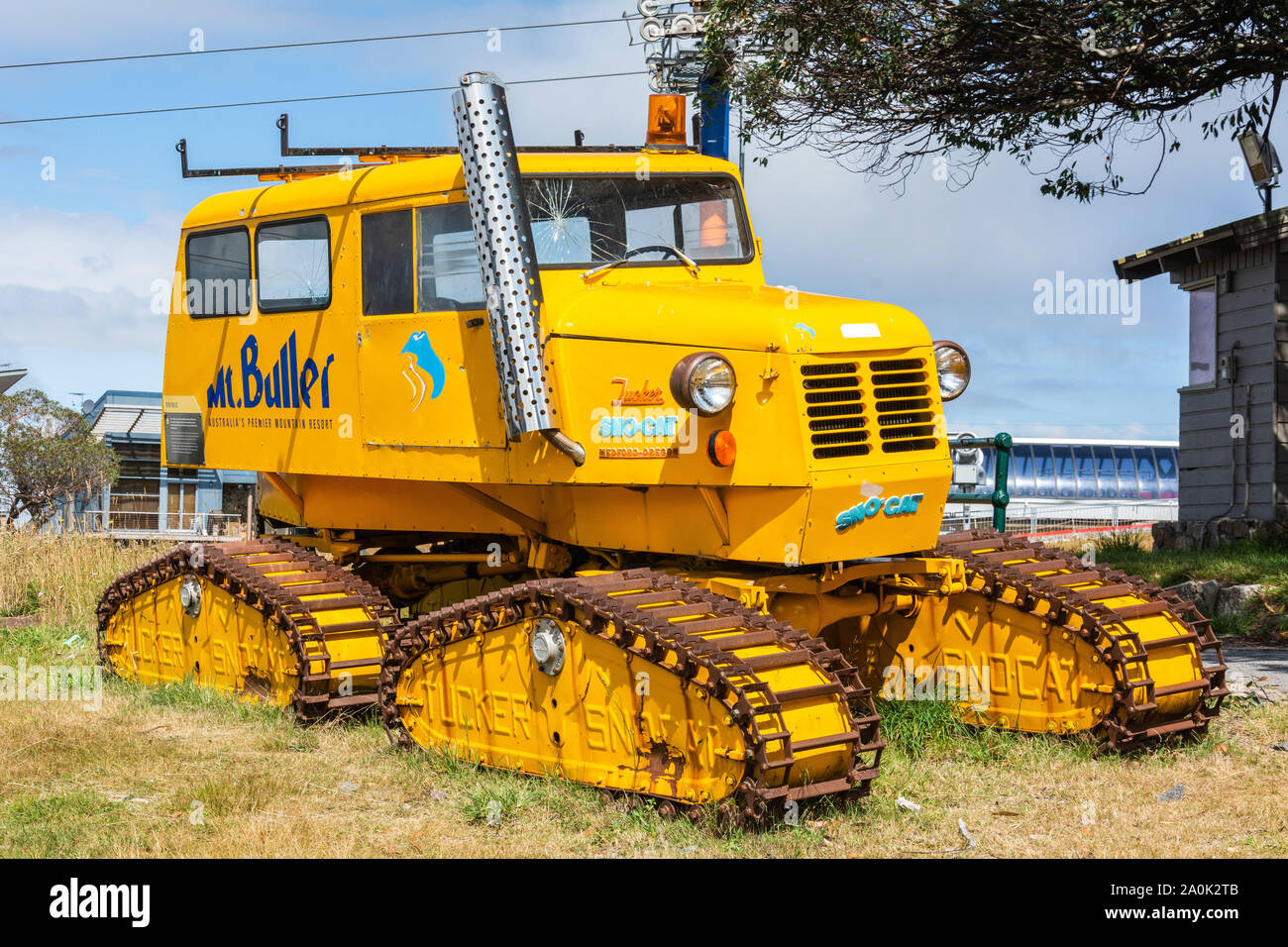 Mt Buller, Victoria, Australia – March 23, 2017. Tucker Sno-Cat tracked vehicle for snow conditions, at Mt Buller ski resort in Victoria, Australia. Stock Photo