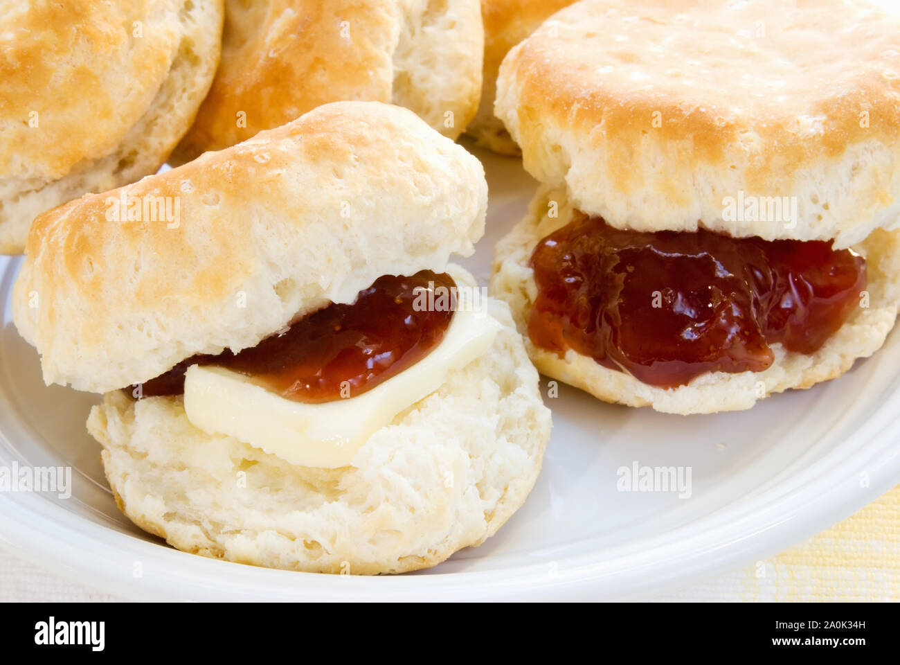 Homemade baked Southern USA buttermilk biscuits with a pat of butter