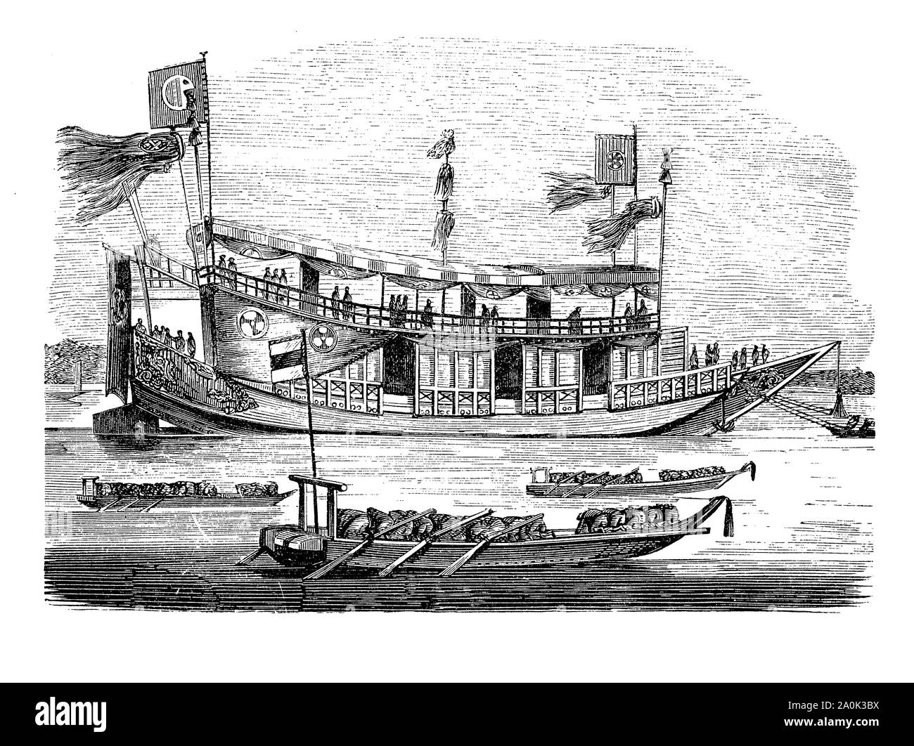 Shogun state ship of 18th century, the military dictator of Japan de facto ruler of the country. The ship was more a floating fortress rather than a true warship used in coastal actions Stock Photo