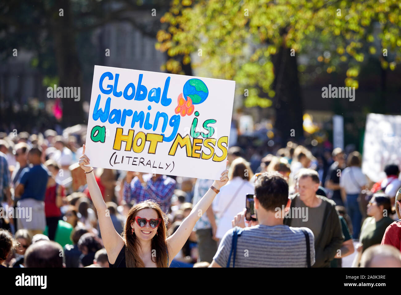 London, U.K. - Sept 20, 2019: Protestors in Westminster as part of the Youth Strike 4 Climate worldwide demonstration. Stock Photo