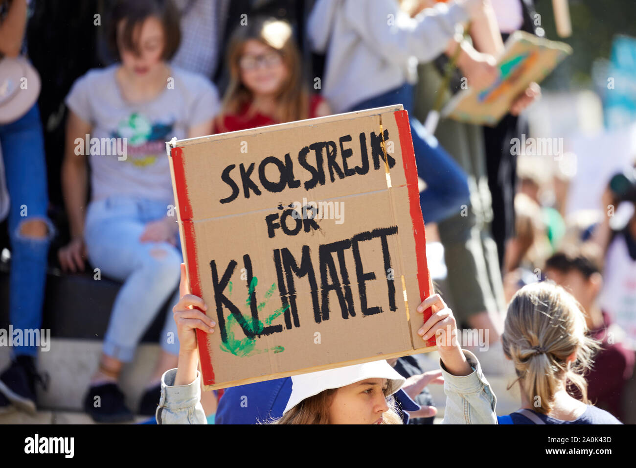 London, U.K. - Sept 20, 2019: Protestors in Westminster as part of the Youth Strike 4 Climate worldwide demonstration. Stock Photo